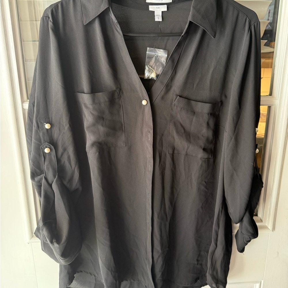 Express black dress shirt. Size Large slim. Brand new. Never worn. Tags intact